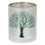 Φανάρι Κυλινδρικό Δέντρο Μοτίφ Γυάλινα Πράσινο Λευκό D10X13Cm D10X13Cm - Image 2