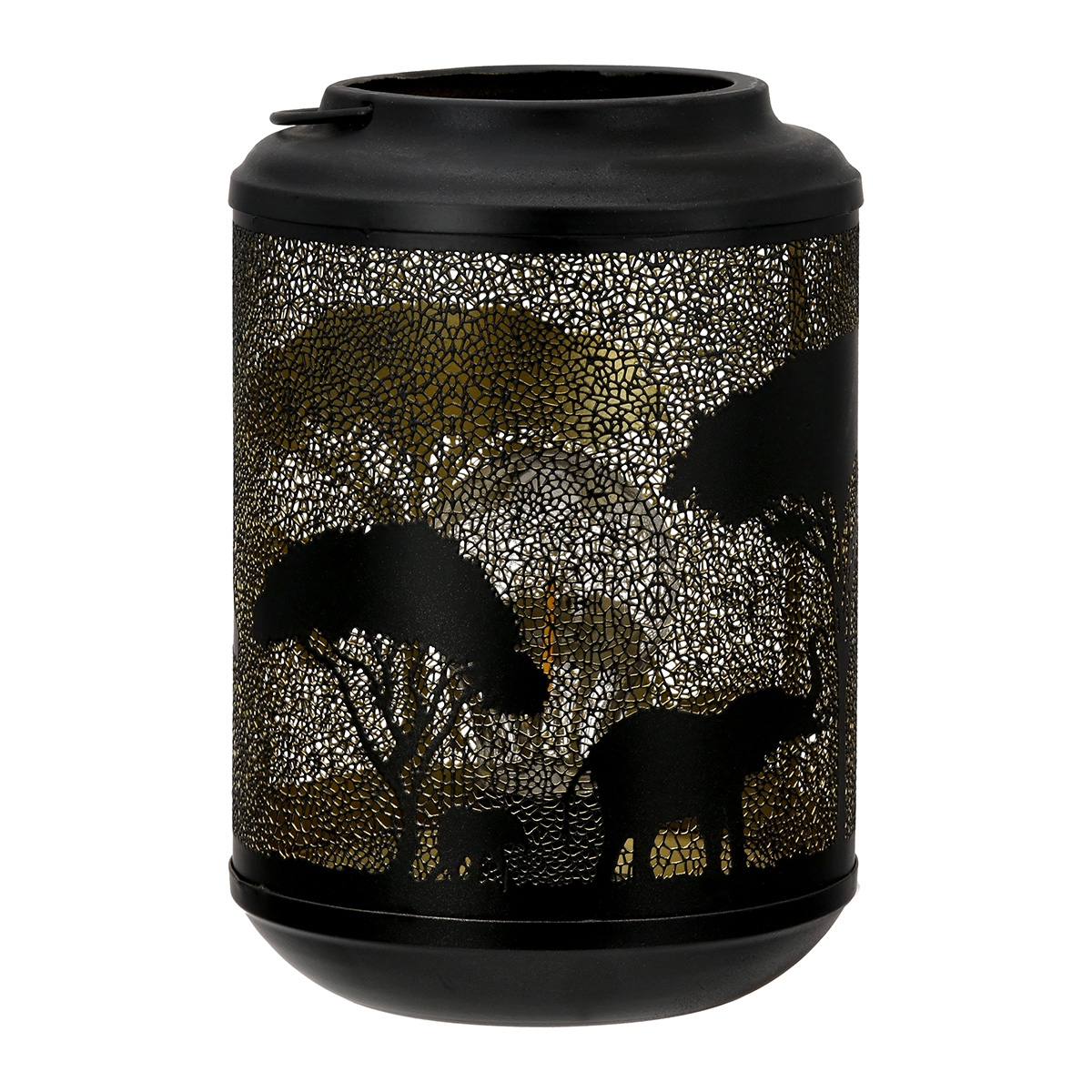 59342gilde-3 Φανάρι (Led) Κυλινδρικό Μοτίβο Ελέφαντα Μεταλλικό Μαύρο D14X20Cm D14X20Cm - Image 1