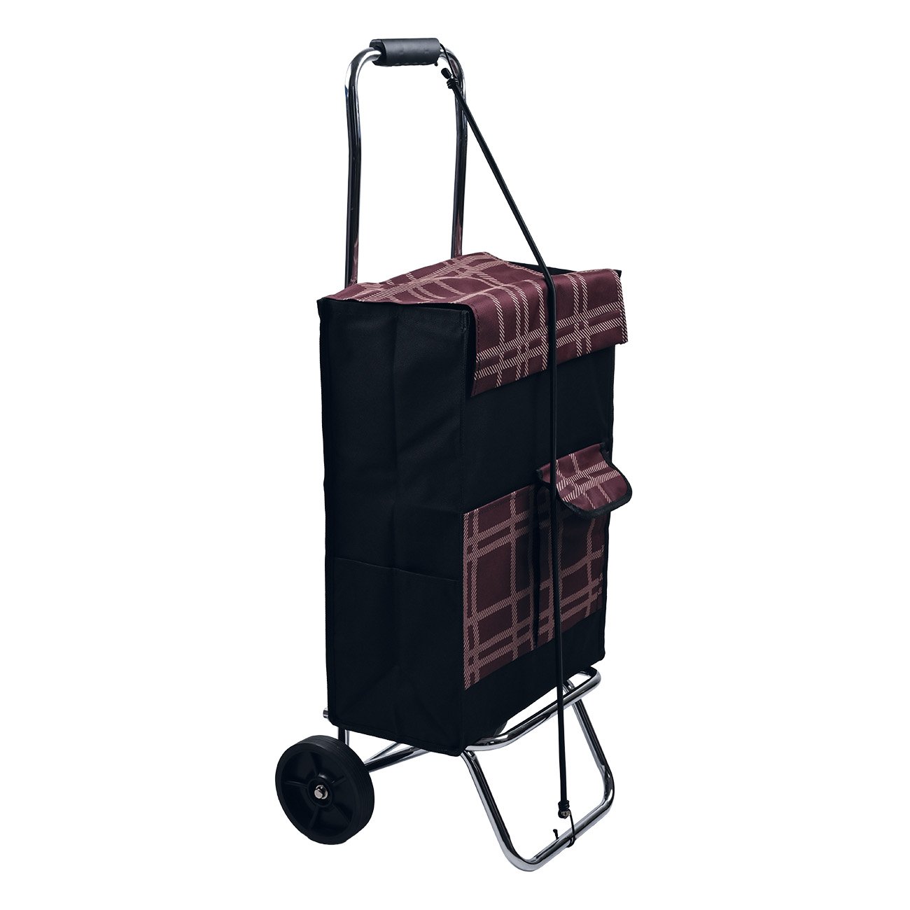 700-01182 Καρότσι-τρόλεϋ λαϊκής υφασμάτινο σε χρώμα μαύρο/βυσσινί 32Lt - Image 1