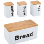 Σετ κουζίνας 4 τεμαχίων από μέταλλο/μπαμπού σε λευκό/φυσικό φυσικό χρώμα