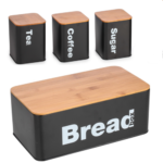 Σετ κουζίνας 4 τεμαχίων από μέταλλο/μπαμπού σε μαύρο/φυσικό φυσικό χρώμα