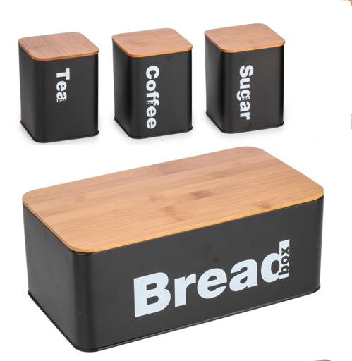 700-01208 Σετ κουζίνας 4 τεμαχίων από μέταλλο/μπαμπού σε μαύρο/φυσικό φυσικό χρώμα - Image 1