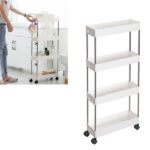 Στενή τροχήλατη σχάρα αποθήκευσης με 4 ράφια λευκή XYX-2020A OEM